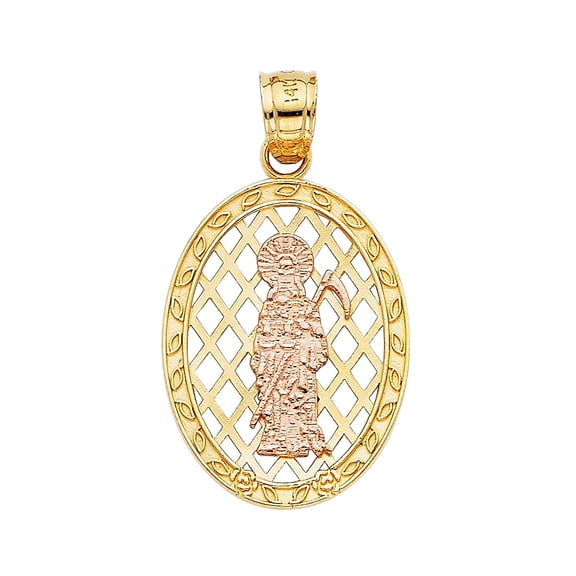 14K Two Tone Gold Religious Santa Muerte Pendant | 2T Gold Charm Pendant for Necklace Chain | Jewelry Gift for Men Women | 26 x 19 MM | 1.9 grams