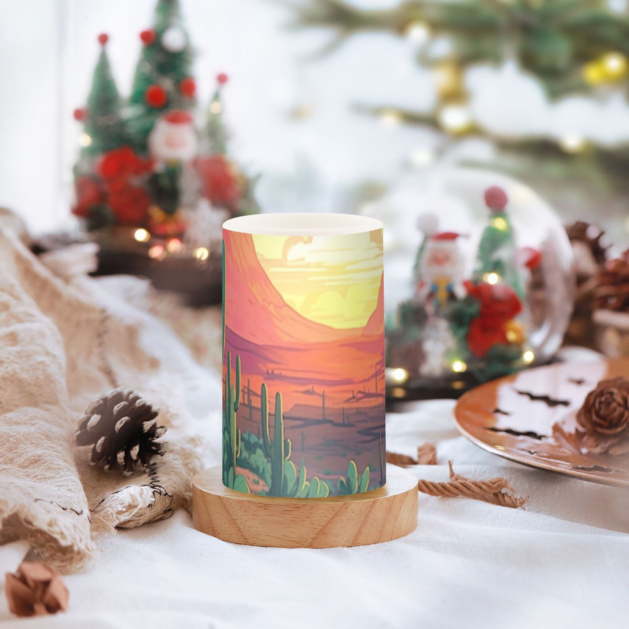 Cactus at Sunset Flickering Flameless Candles Battery Operated with Remote Timer LED Pillar Candles Set of 2