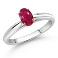 thumbnail image 2 of Gem Stone King 10K 2 Tone Gold Red Ruby Ring for Women (0.60 Cttw, Gemstone July Birthstone, Oval 6X4MM, Available in Size 5, 6, 7, 8, 9), 2 of 4