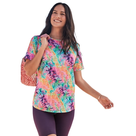 Swim 365 Women's Plus Size Chlorine-Resistant Crewneck Relaxed-Fit Swim Tee