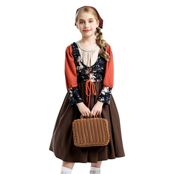 KAUOD Girls 3pc Dress Vest Hairband 𝗢ktoberfest Outfits Teen Kids Retro Traditional Dirndl Dresses Long Sleeve Cute Clothes
