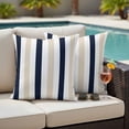 thumbnail image 4 of Beige Navy Blue Striped Outdoor Waterproof Pillow Covers, Farmhouse Stripe Art Decorative Square Throw Pillowcase Sofa Cushion Sham for Patio/Couch/Chair, 24"x24" 2 Pack, 4 of 8
