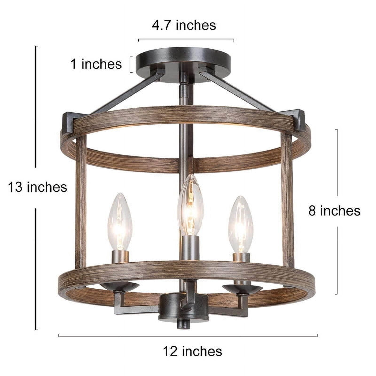 LNC 3-Light Rustic Drum Semi Flush Mount Ceiling Light with Wood Grain Metal Frame