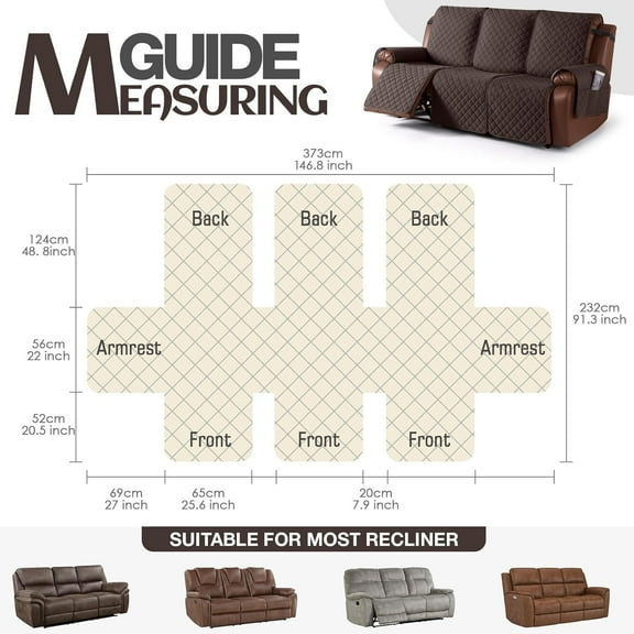 Waterproof Recliner Sofa Cover, Non-Slip Reclining Couch Covers for 3 Seat