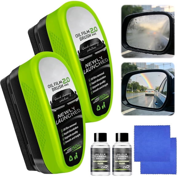 Clear Vision Glass Cleaner, Upgrade 2.0 Clearvision Car Windshield, Automotive Oil Film Cleaning Brush for Cars Windows, Car Windshield Cleaner Tool for Perfect Visibility (2 Sets)