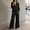 Black, variant on Women’s Business 2 Piece Suit Set Contrast Piping Trim Long Sleeve Lapel Blazer and High Waist Loose Wide Leg Trousers for Work and Daily Wear S-3XL Sky Blue