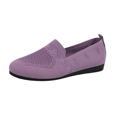 Sngxgn Womens Knit Ballet Flats Ladies Comfortable Pointed-Toe Dressy Shoes Casual Soft Flat Shoes Ballerina Walking Flats Shoes(Purple 6)
