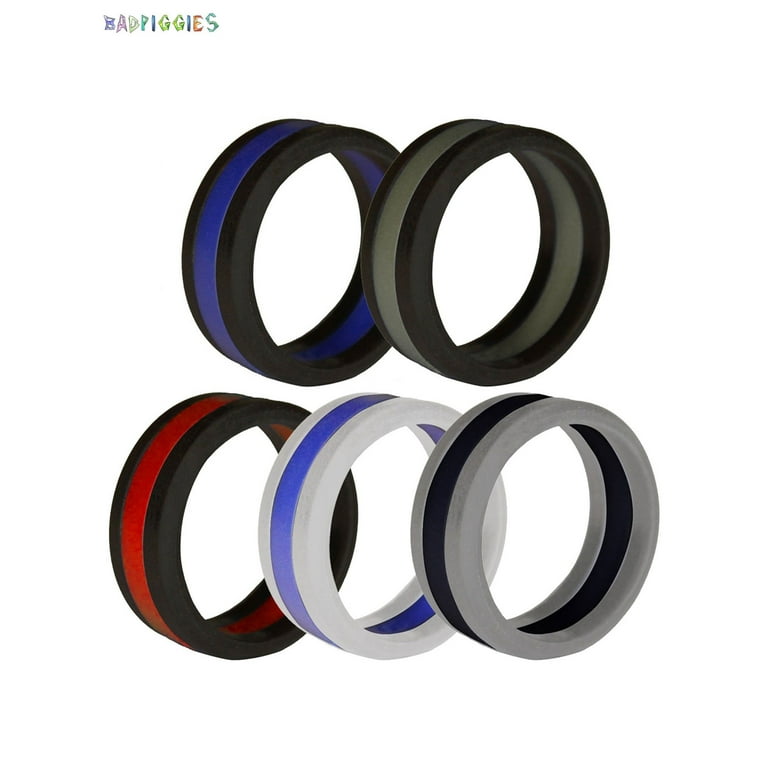 BadPiggies Mens 5 Pack Silicone Wedding Rings 8mm Wide Affordable Rubber Bands for Athletes Sports Workout Gym Size 8