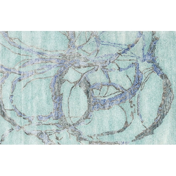 Ahgly Company Indoor Rectangle Contemporary Powder Blue Abstract Area Rugs, 3' x 5'