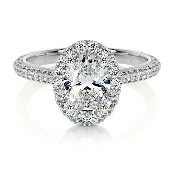 Blue Jewel Oval Cut Excellent 2.1 Ct Diamond Ring For Women's - Silver 14K White Gold Over Rings for Women's - Halo Diamond Rings for Women's - Eternity Diamond Rings - Eternity Swirl Diamond Rings