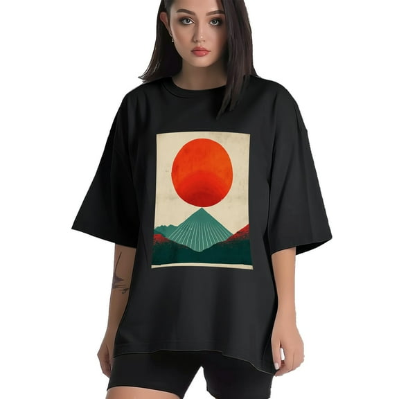 Plus Size Shirt for Women Black Tops for Women Short Sleeves Shirt for Women Abstract Sun T Shirt Crewneck Shirt for Women XS