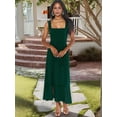 thumbnail image 4 of Womens Ruffle Square Neck Split Summer Dress Wedding Party Bridesmaid Night Out Dresses Dark Green S, 4 of 6