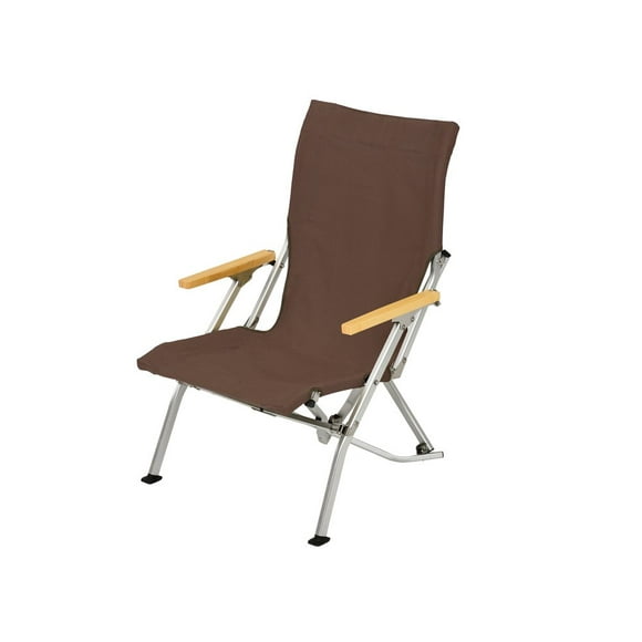 Snow Peak Chaise de Plage Basse - Accoudoirs en Bois Naturel et Siège en Toile - Marron, 23 Pouces x 26 Pouces x 39 Pouces