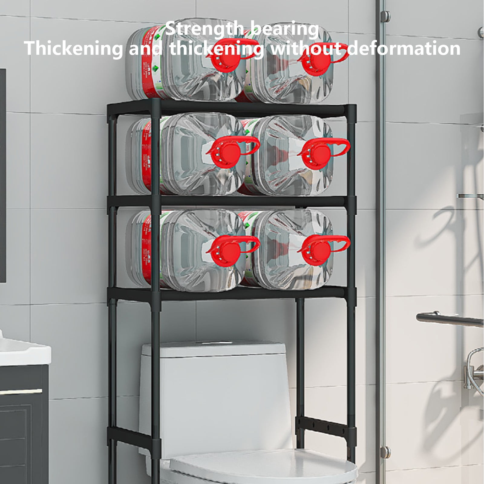CCWADH 3 Tier Over The Toilet Storage Rack, Plastic Bathroom Organizer Shelves Cabinet Above Toilet, Freestanding Shelf Space Saver, Black