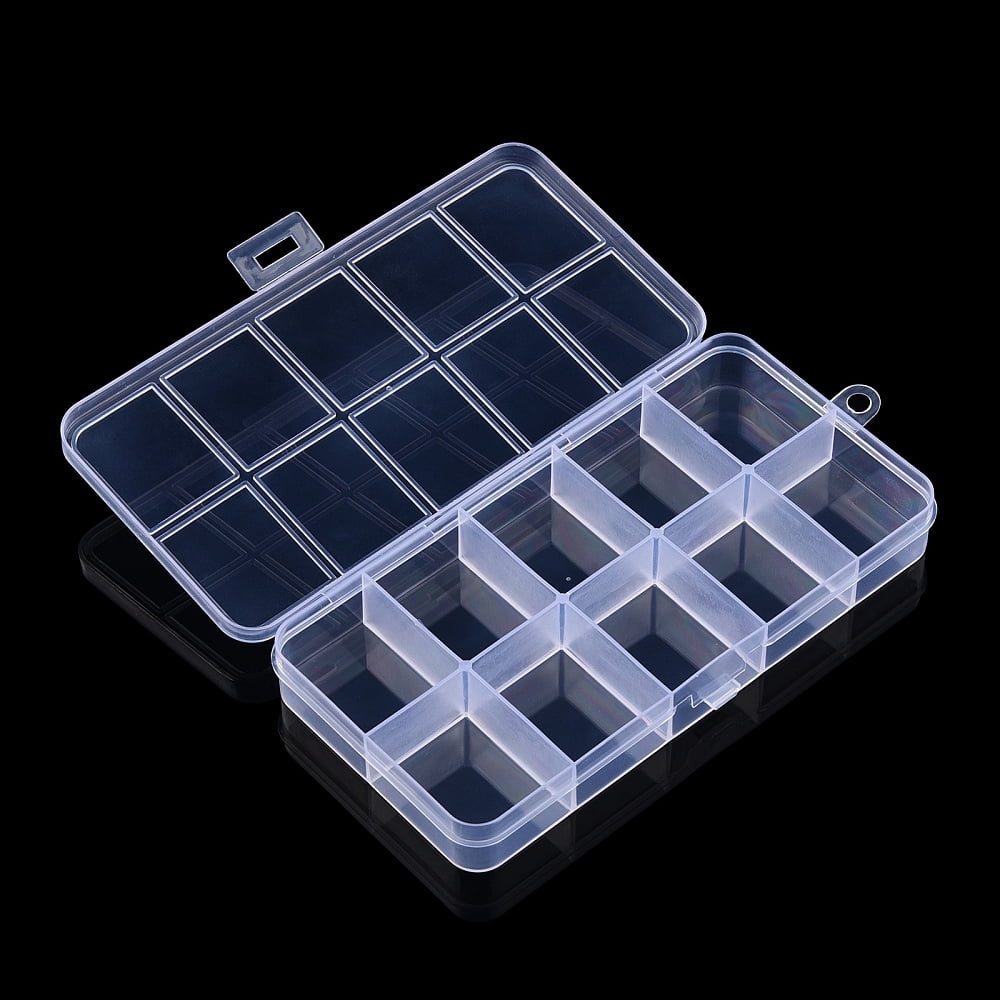 Plastic Bead Storage Containers 10 Compartments Rectangle Clear 12.8x6.7x1.7cm Hole: 5mm