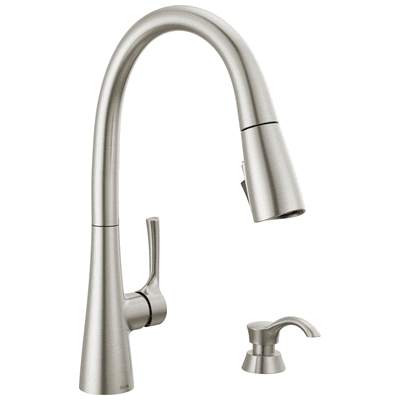 Delta Auburn 19835Z-SPSD-DST Single Handle Pull-Down Kitchen Faucet With Soap Dispenser And Shield Spray Technology In Spot shield Stainless