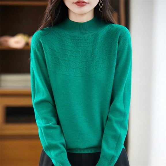 Boho Sweaters for Women Dressy Cable Knit Jacquard Top High Neck Soft Cozy Shirt Crewneck Pullover Sweaters