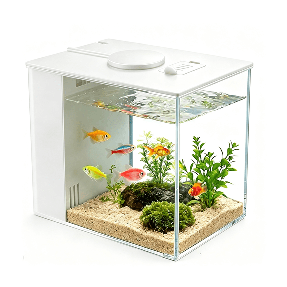 1 Gallon Fish Tank Kit with Fillter, LED Light and Lid, White