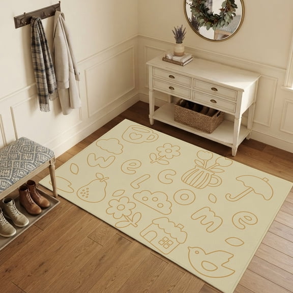 Area Rugs 3'x5', Brown Line Art Carpet Runner Indoor Outdoor Rugs Home Decor Aesthetic, Abstract Minimalist Sketch Cartoon Outline Non Slip Mats Washable Accent Rug for Living Room Bedroom