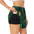 thumbnail image 1 of Balery Peacock Feathers2 Pantalones cortos deportivos para mujer con forro y dos bolsillos, elásticos, para entrenamiento, gimnasio, yoga-Large, 1 of 7
