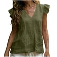 thumbnail image 2 of Ailaofu Women's V Neck Ruffled Sleeve Cotton Linen Vest, Solid Color Casual Summer Top, Lightweight Breathable Shirt, 2 of 8