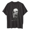 thumbnail image 5 of Top de manga corta suelto con estampado de calavera retro desgastado y hombros caídos gris oscuro para mujer Fridja  gope1229, 5 of 5