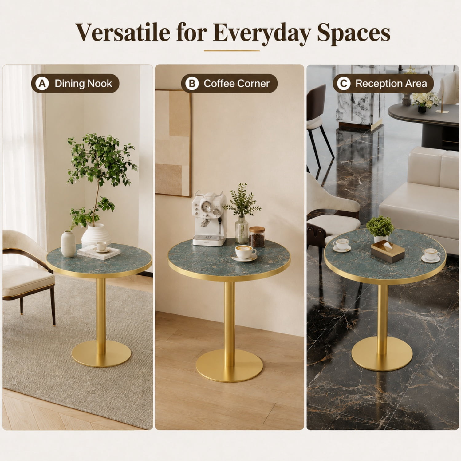 Miniyam 31.5 in. Round Tulip Dining Table for 2-4, Glossy Stone-Look Pedestal Table for Kitchen or Small Spaces, Green