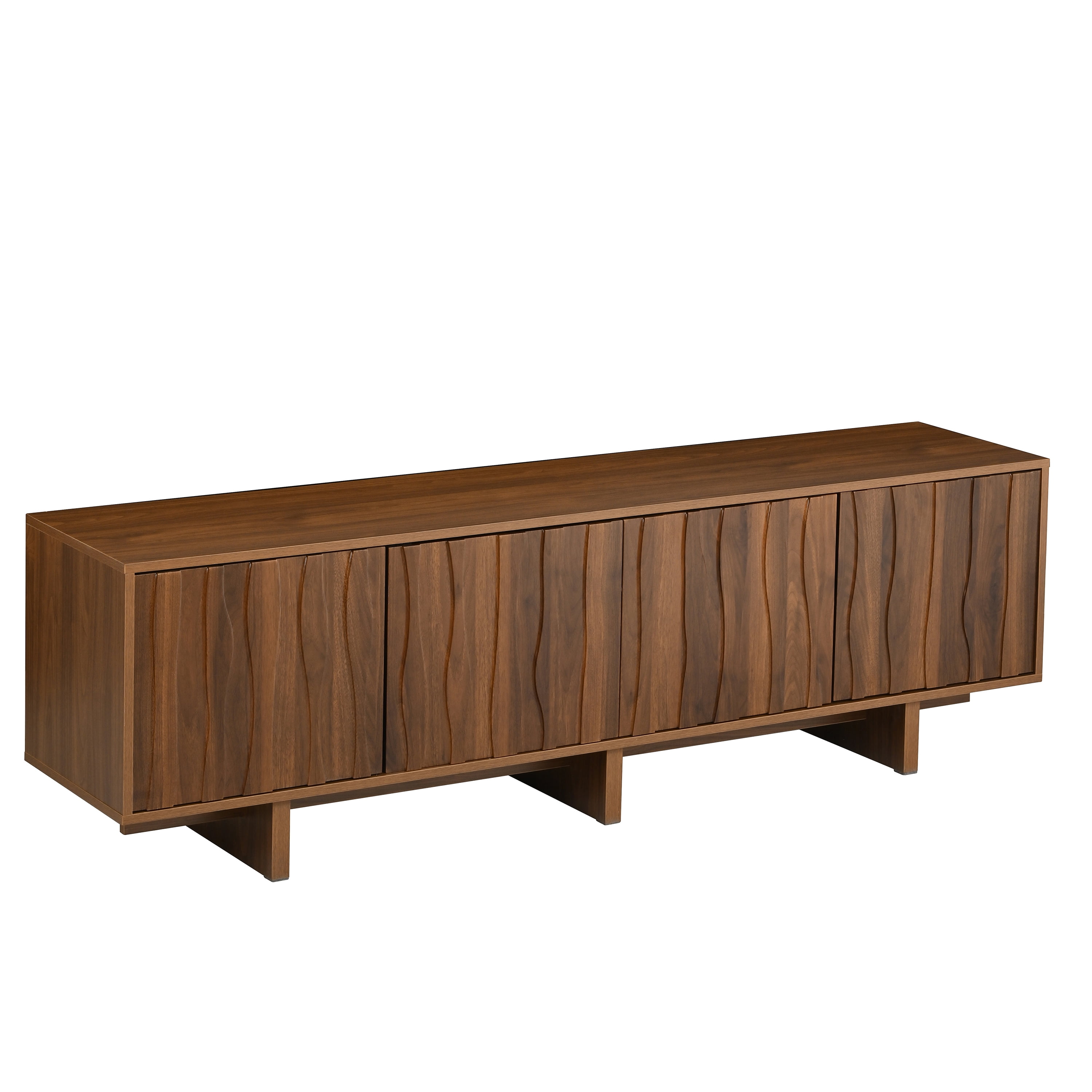 Euroco Retro Style Wood Grain TV Stand with Wavy Door Design for TVs up to 75", Rustic Media Console with Ample Storage Space, Sturdy Base TV Cabinet with Cable Management