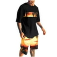 thumbnail image 3 of VBTAPA Men's 2 Piece Outfits Short Sleeve Tropical Graphic Tee Tops and Elastic Waist Shorts Set Summer Casual Track Suit Sets Black XXL, 3 of 6