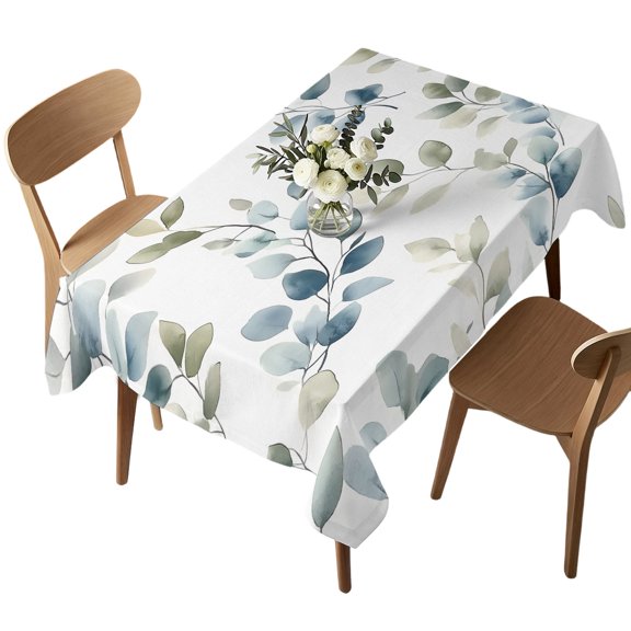 Waterproof Tablecloth Farmhouse Watercolor Eucalyptus Leaves Rectangle Table Cloth 52x70in,Wipeable Washable Table Cover Blue Green Plants Tablecloths for Dining Tables Kitchen Picnic Outdoor Party