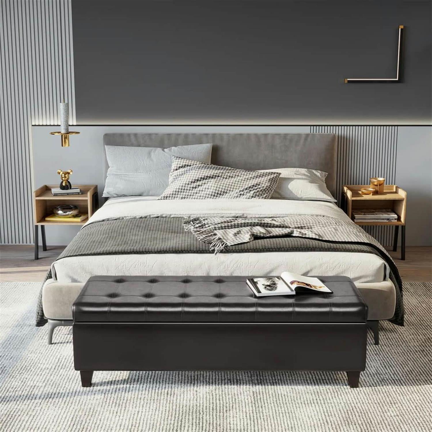 Demi Bonn 30" Oversized Ottoman Storage Bench, Faux Leather Lift-Top Storage Chest, Tufted Ottoman with Hidden Storage for Living Room, Entryway, Brown