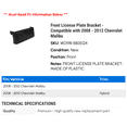 thumbnail image 2 of Front License Plate Bracket - Compatible with 2008 - 2012 Chevy Malibu 2009 2010 2011, 2 of 2