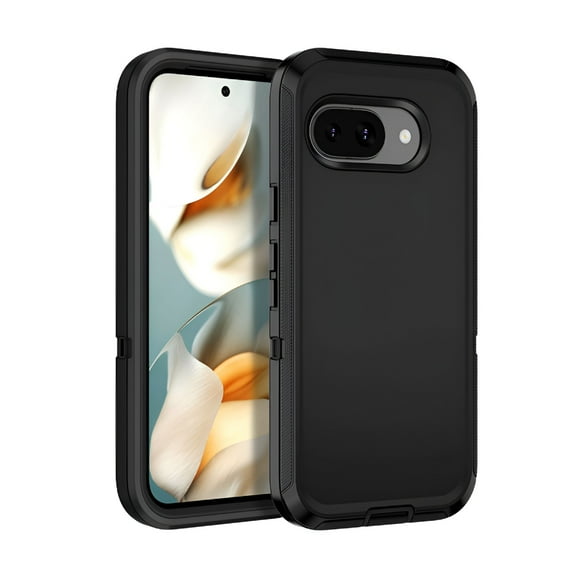 GJX Compatible with Google Pixel 9A Case, 3-Layer Military Grade Drop Protection Anti-Slip Bumper Rugged Shockproof Dustproof Protection Phone Case, Black
