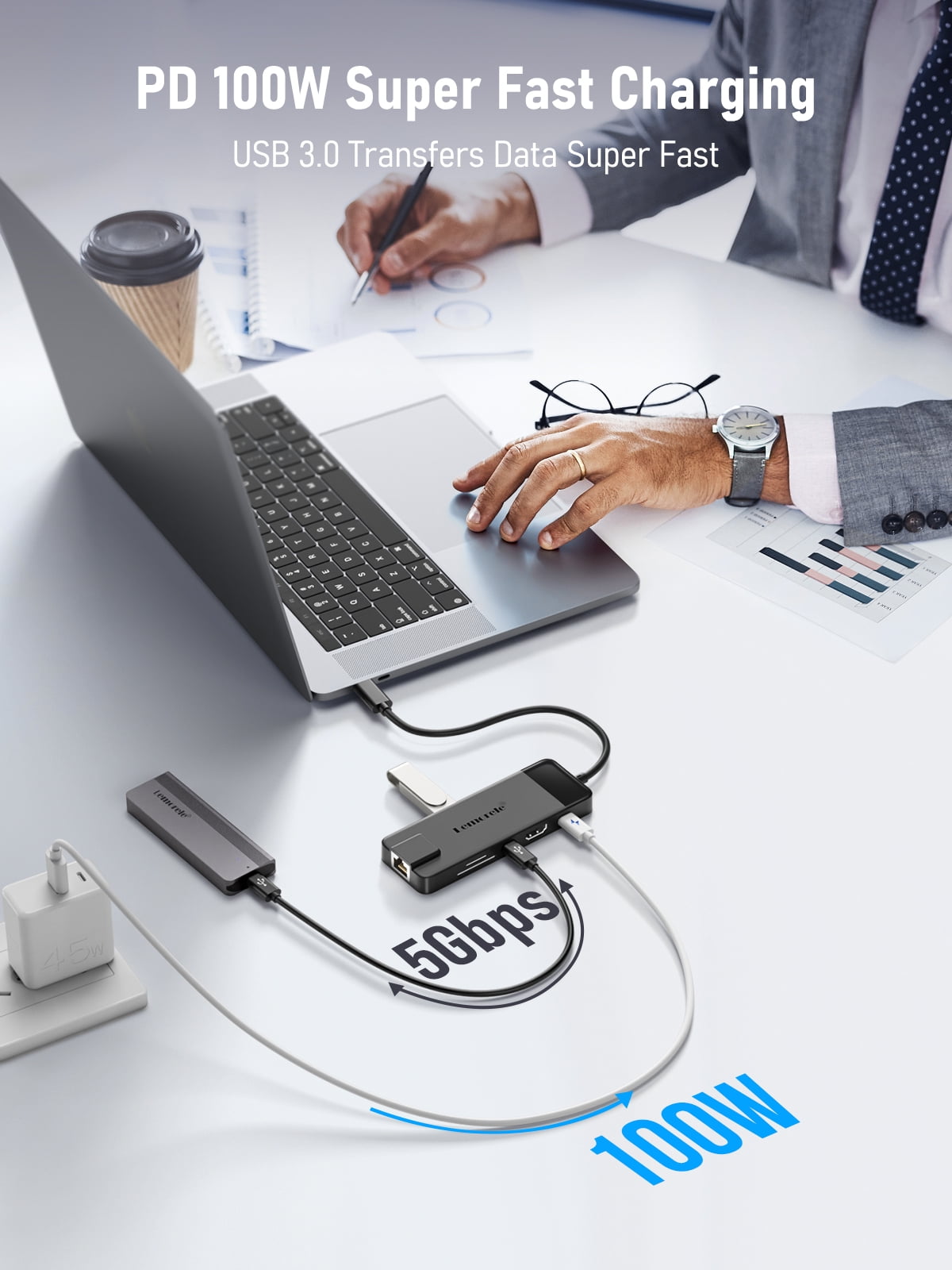 10-in-1 Docking Station, 4k HDMI Adapter with 100w PD Charging, Gigabit Ethernet, 3 USB Ports, SD/TF Card Reader, Dongle for Macbook, Windows, Linux, Switch