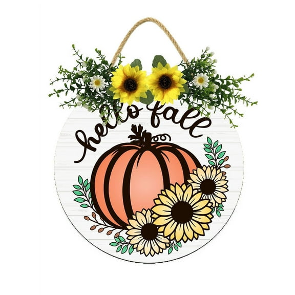 Eveokoki Hello Fall Pumpkin Hanging Sign Front Door Decor Fall Decorative Wooden Signs Rustic Porch Decoration for Home Office Garden Farmhouse 10 Inch