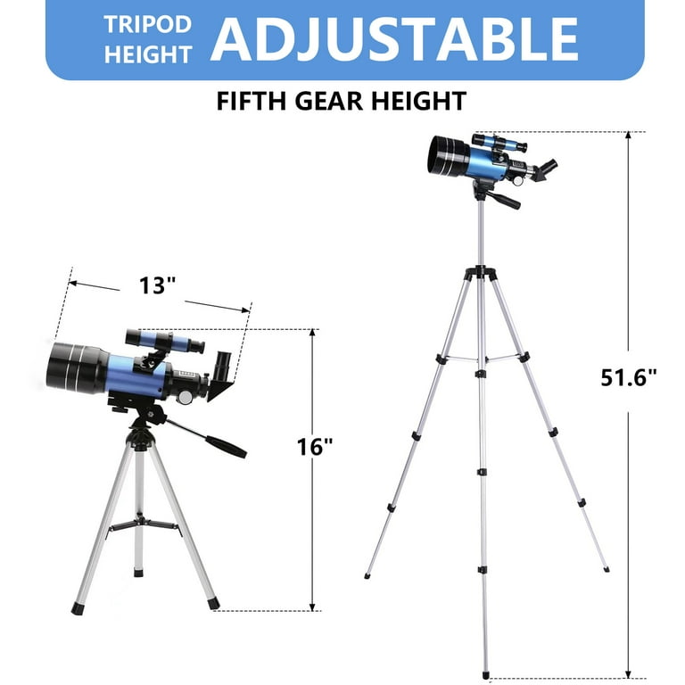Inolait Telescope for Kids Beginners Adults 70mm Aperture 300mm Refractor Telescopes for Astronomy 15X 150X Blue