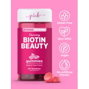 Biotin Gummies | 60 Count | Fruit Flavor Vitamin | For Hair Skin and Nails | by Pink