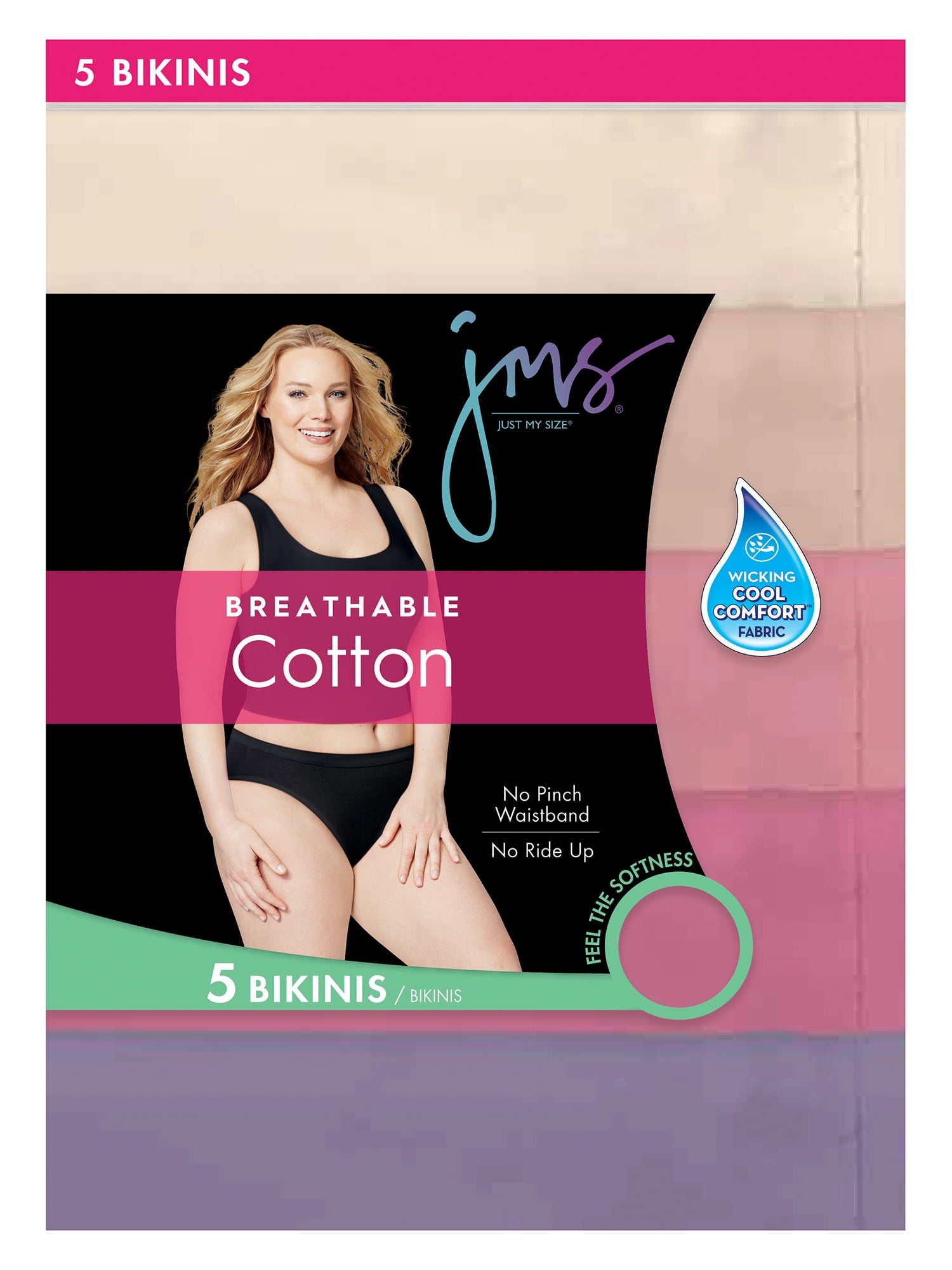 Women's Just My Size 1612C5 Cool Comfort Cotton Assorted Bikini Panty - 5  Pack (Assorted 11)