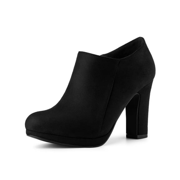 BLISSFUL STEP Women's Ankle Boots Faux Suede Round Toe Block High Heel Side Zipper Shoes Black 5.5