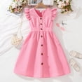 thumbnail image 3 of GYRATEDREAM Girl's Ruffle Sleeve Round Neck Button Down Casual Midi Dress Summer Outfits8-12Y, 3 of 11