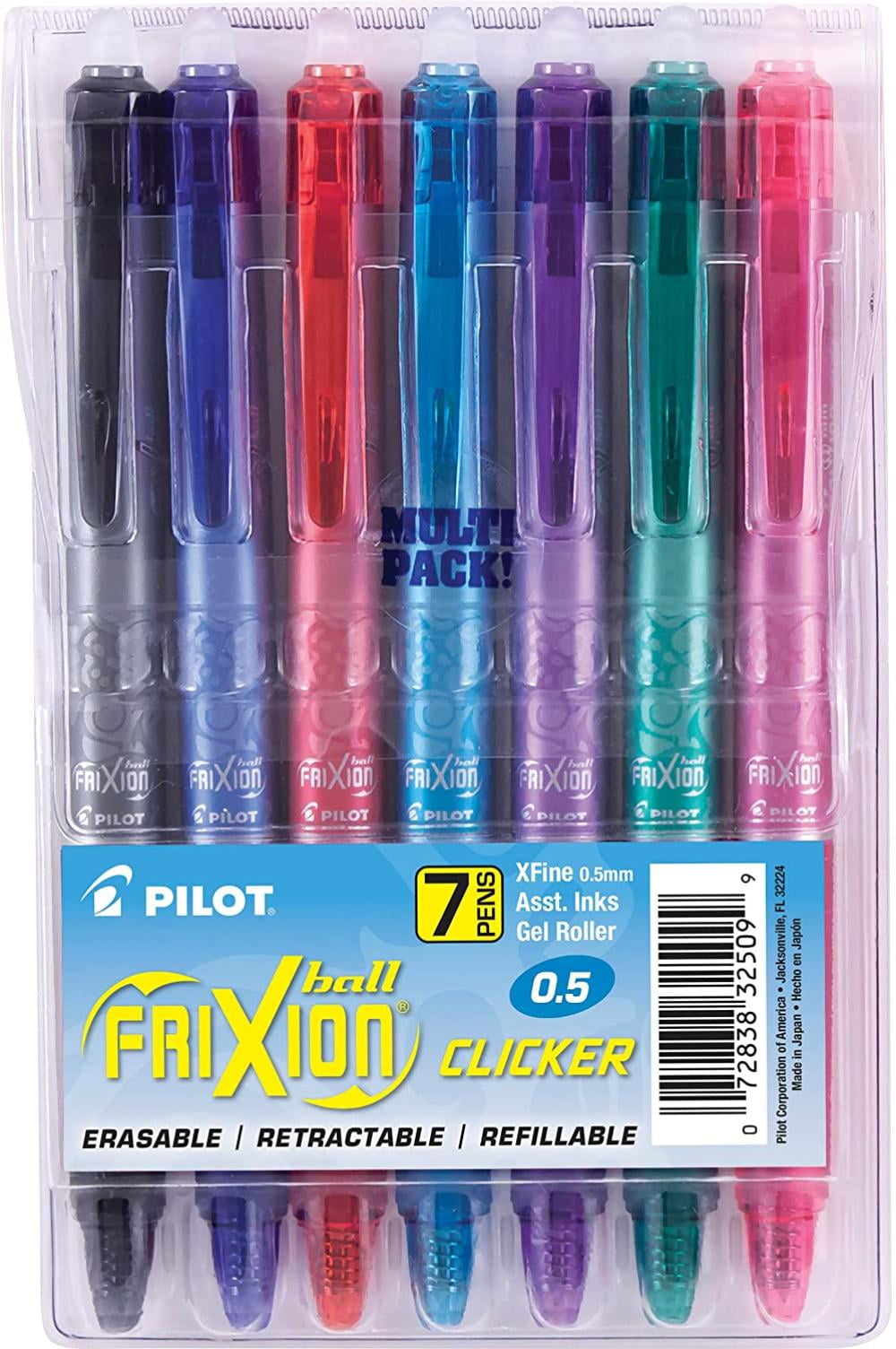 PILOT FriXion Clicker Erasable 7-Pack Pouch Assorted Color Inks Refillable & Retractable Gel Ink Pens 32509 - 1 Extra Fine Point 