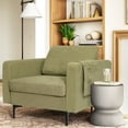 thumbnail image 3 of Costway Modern Linen Fabric Accent Armchair with Side Storage Pocket, Green (Set of 2), 3 of 8