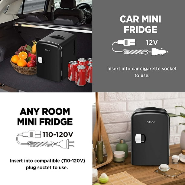 Silonn Mini Fridge, Portable Skin care Fridge, 4 L6 can cooler and Warmer Small  Refrigerator with Eco Friendly for Home, Office and car, compact  Refrigerator and Black 