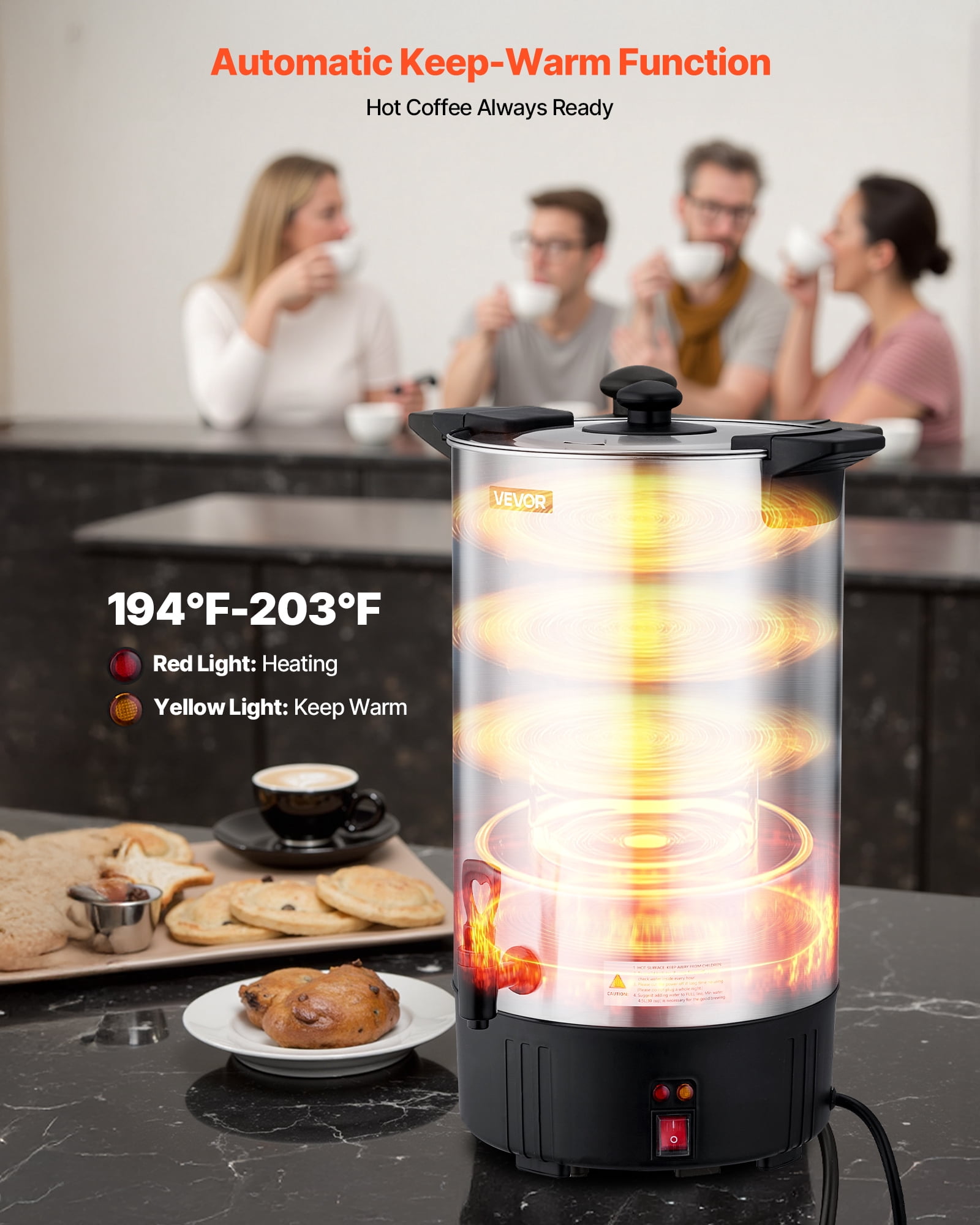 VEVOR Commercial Coffee Urn, 100 Cup 15 L Hot Beverage Dispenser with Dripless Faucet, Quick-Brewing Stainless Steel Large Commercial Coffee Maker, for Catering, Business, Party, Church & Restaurant