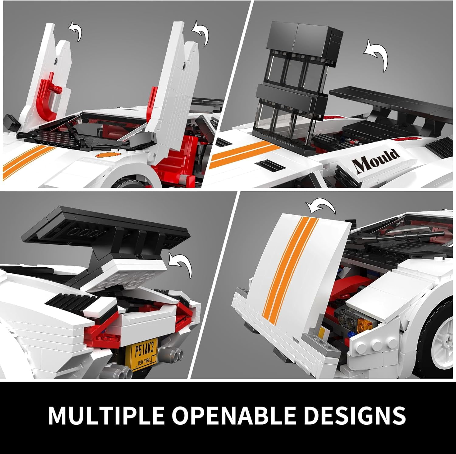 Classic Super Sports Car Building Blocks Kit, MOC Racing Car Model Replica Building Set, Collectible Set to Build, 1349 Pieces