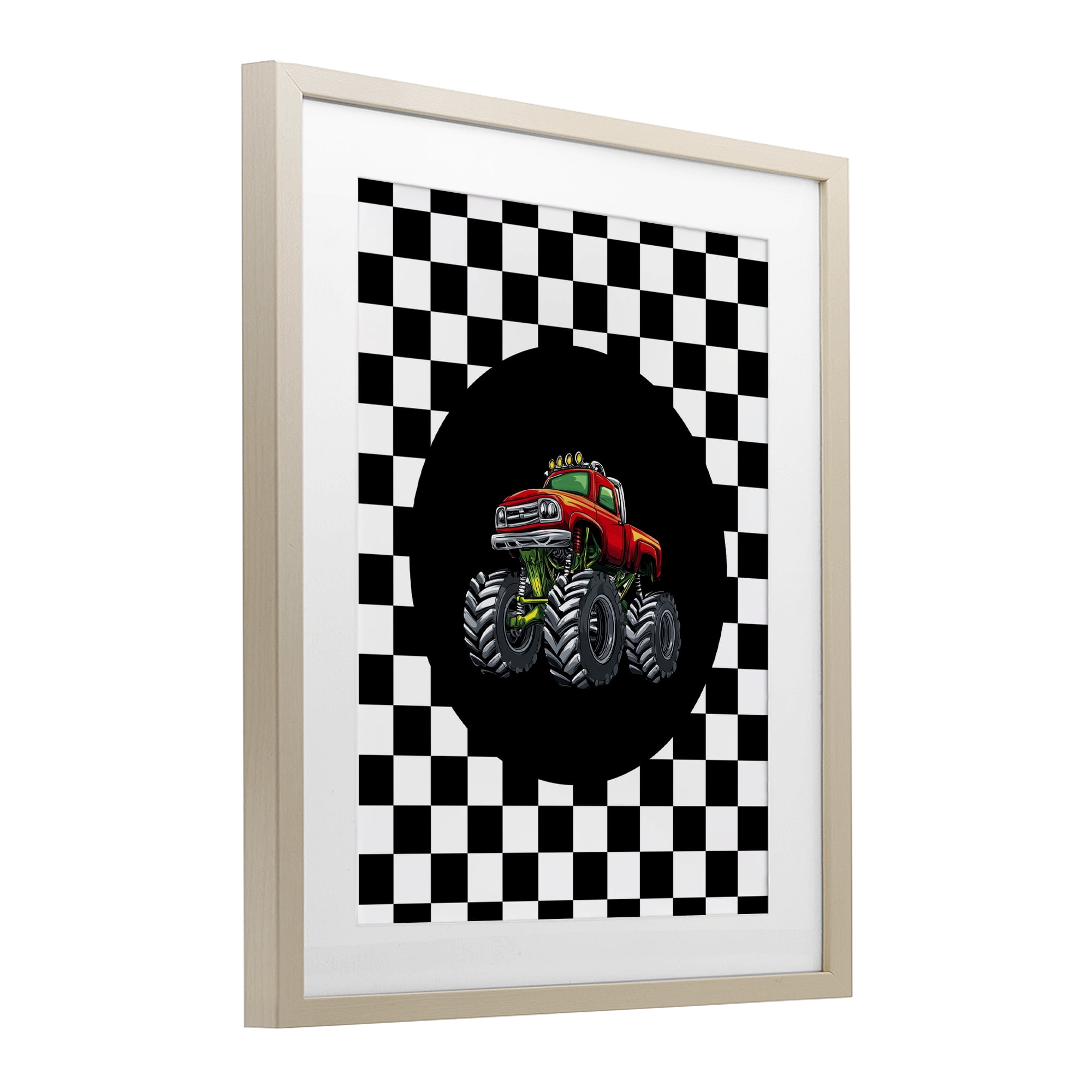 Monster Truck Dude Birch Framed Print Under Glass, design by Kim Allen