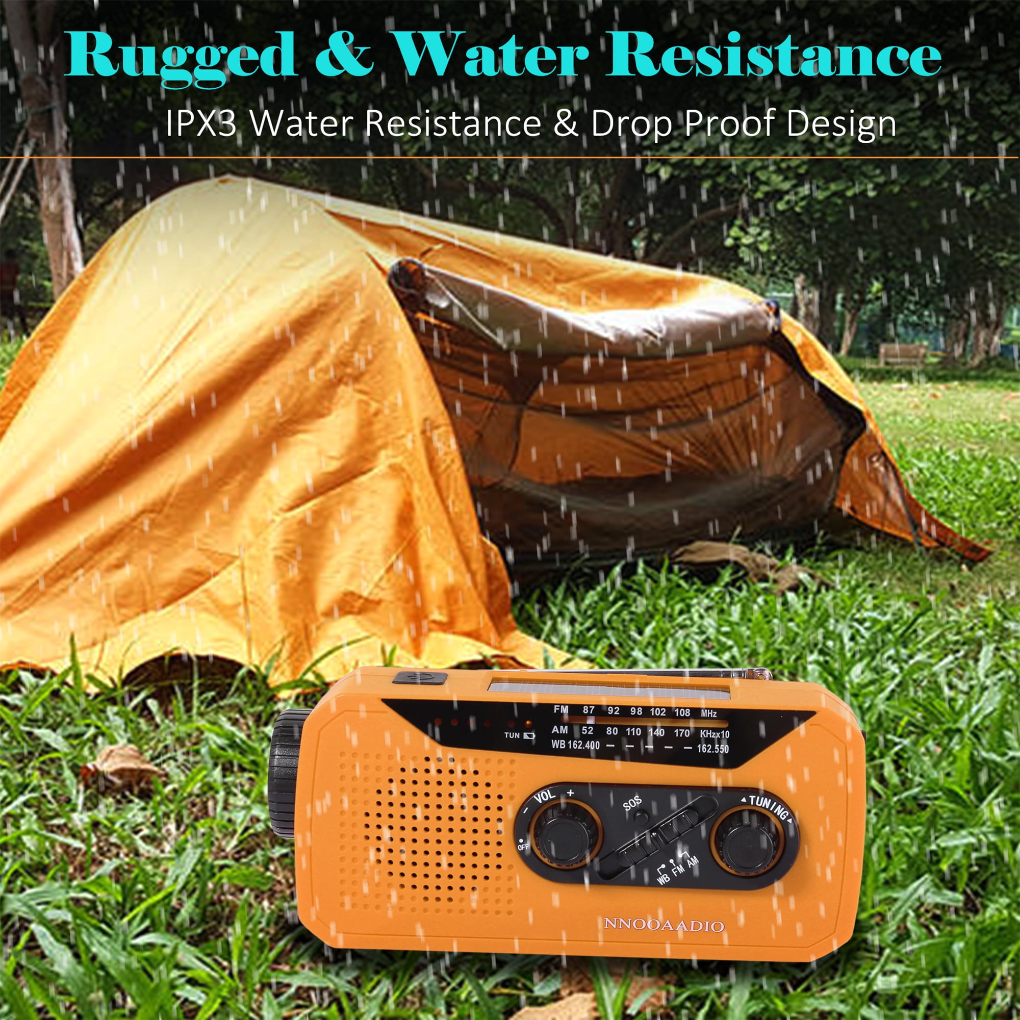 Emergency Radio, Solar Hand Crank AM/FM/NOAA Weather Radio with Bright Flashlight, SOS Alarm, 2000mAh Battery Power Bank, Headphone Jack for Emergency and Outdoor Activities
