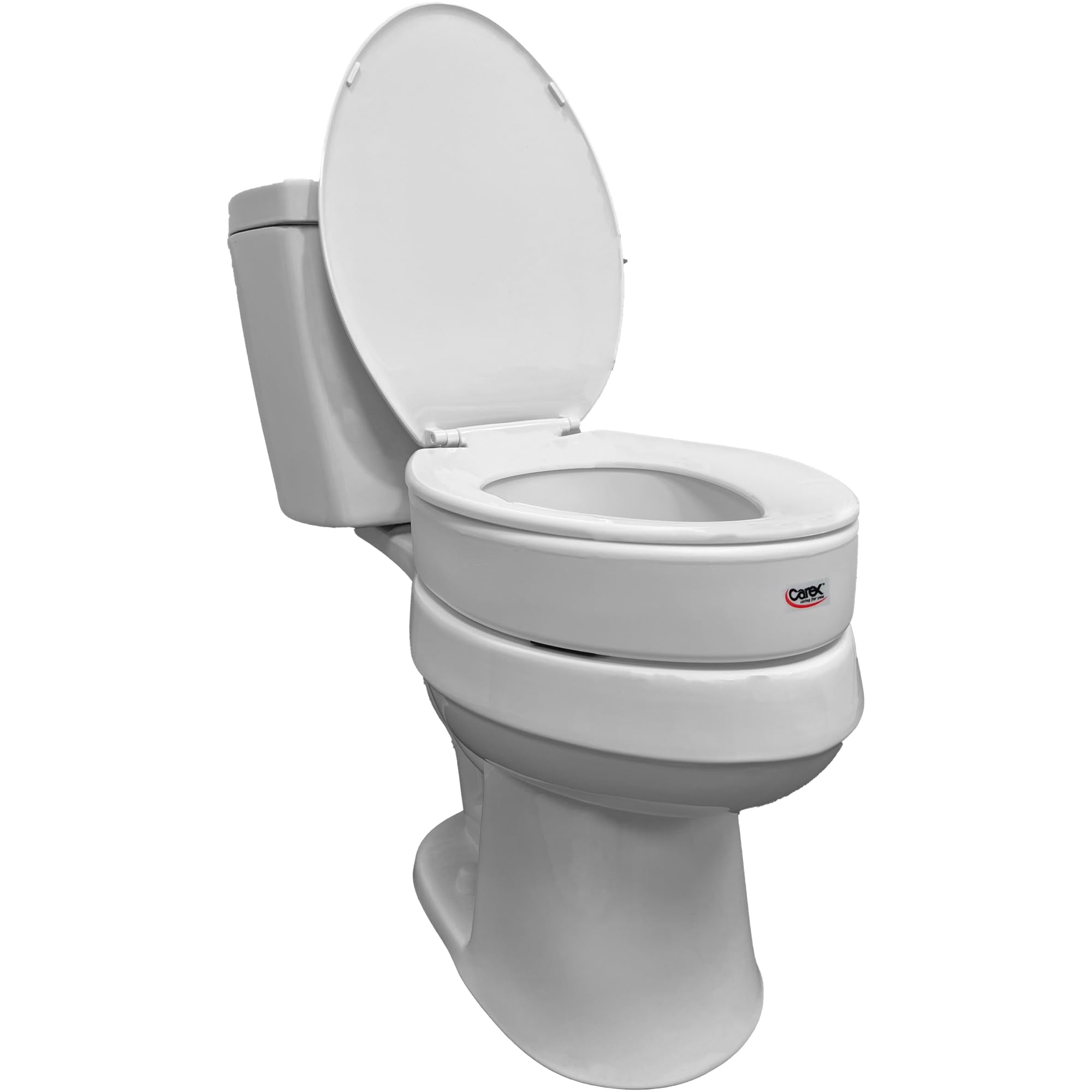 Carex Toilet Seat Riser, Elongated Raised Toilet Seat Adds 3.5 inches to Toilet Height, Assists with Bending or Sitting, Bolt-On Installation Under Existing Toilet Seat, 300 Pound Weight Capacity