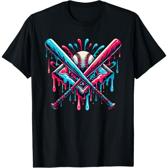 Boys Baseball Bat Home Plate Drip Graphic Baseball Shirt For Boys, Mens, Womens