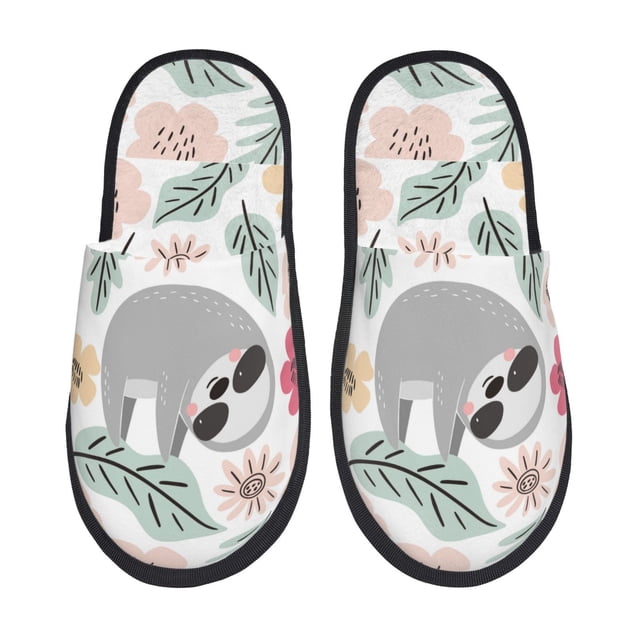 Balery Cute Cartoon Sloth Pantuflas de Casa de Felpa Silenciosas con Diseño Estampado, Zapatillas Cómodas Antideslizantes de Algodón para Interior-Large